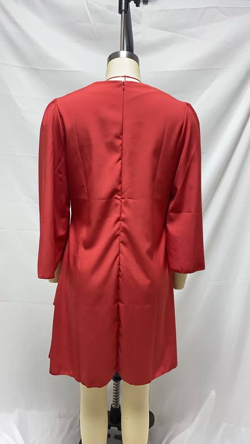 2026 New Amazon Foreign Trade Spring/Summer Fashion Cake Dress Women's Elegant Loose Slimming Round Neck Dress