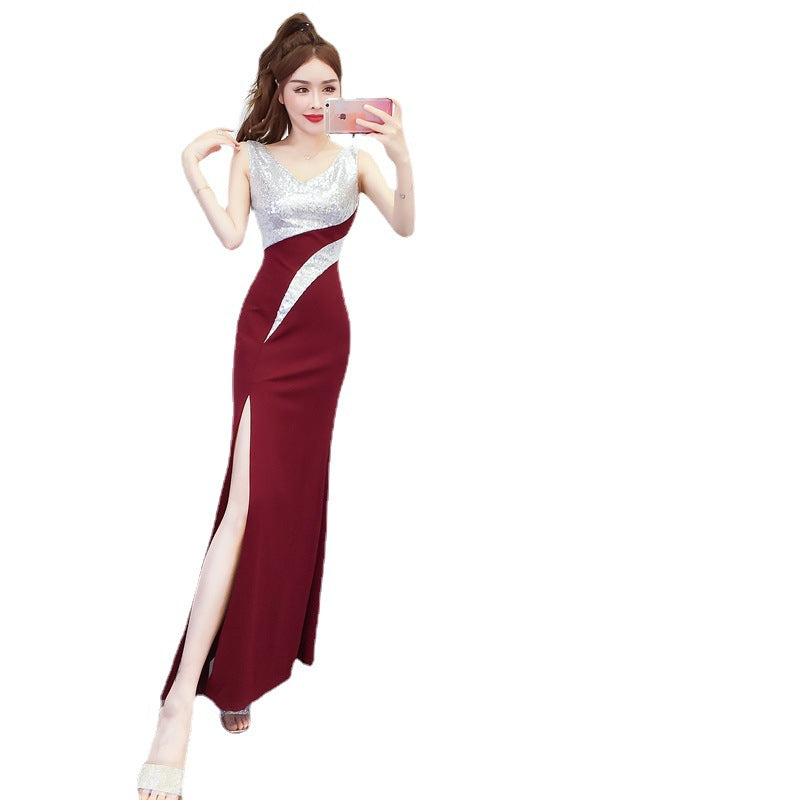 Evening Dress for Women 2025 Summer New Sexy Nightclub Dress Nightclub Slim Workwear Dress V Neck Long Style