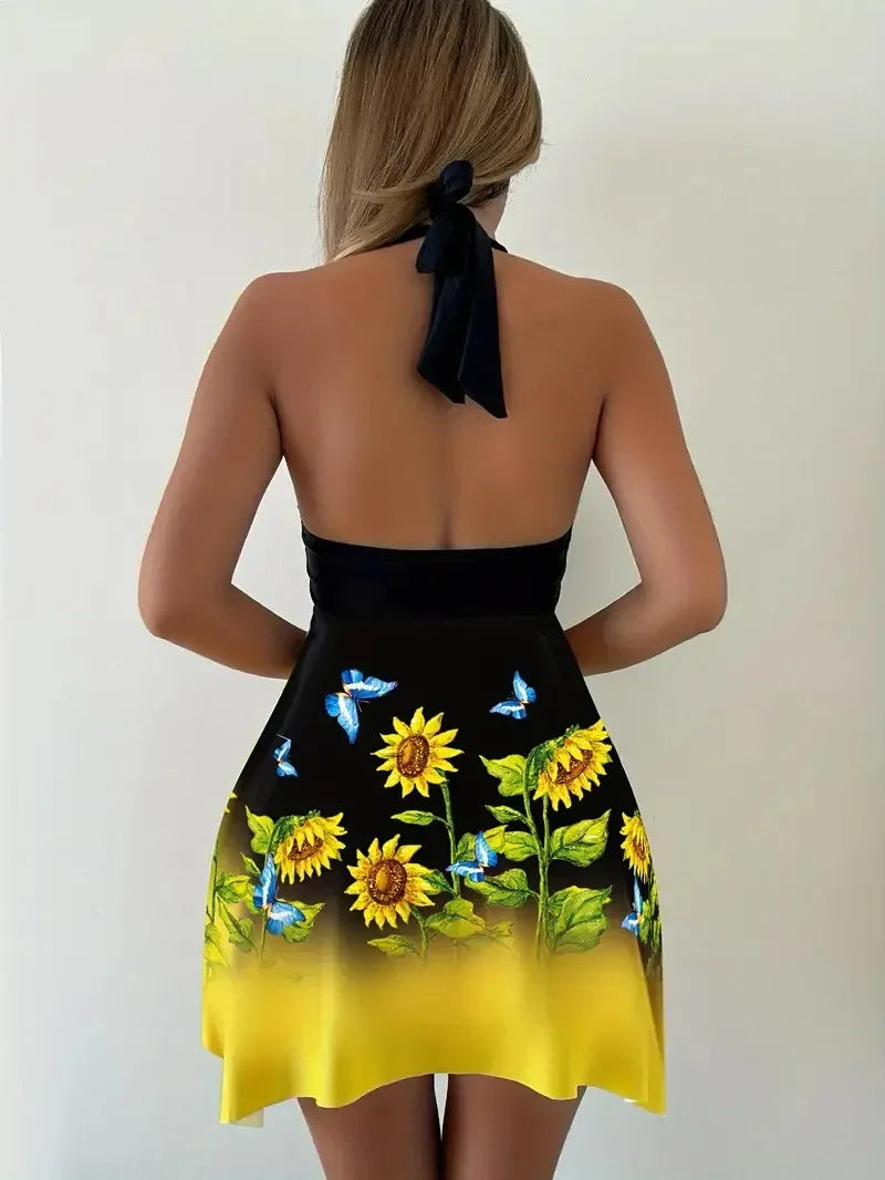 2026 New European and American Plus-Size Amazon Sunflower Dress Two-Piece Women's Split Swimsuit Wholesale in Stock