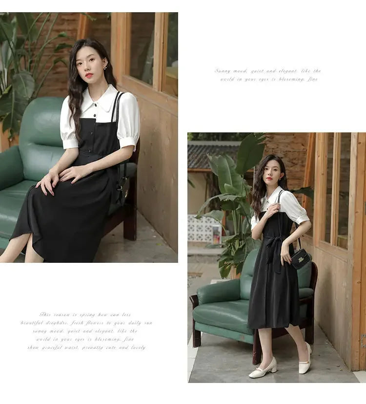 Small black dress elegant skirt women's summer long dress French shirt dress dress [no refund or exchange]]