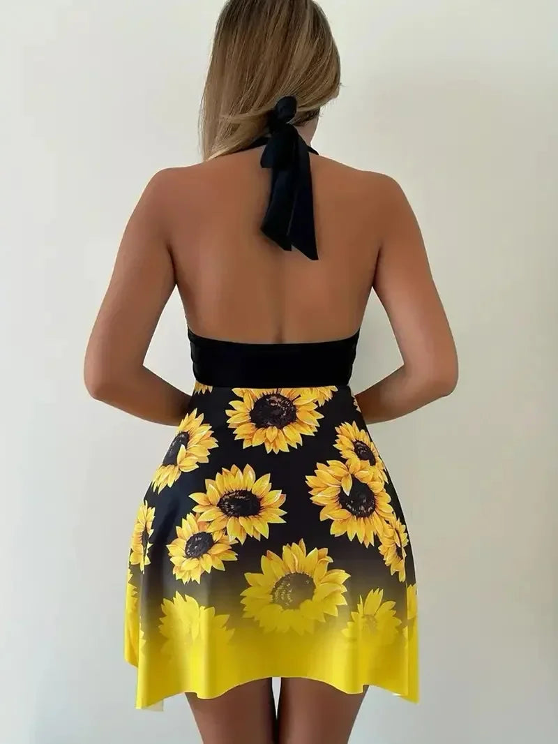 2026 New European and American Plus-Size Amazon Sunflower Dress Two-Piece Women's Split Swimsuit Wholesale in Stock