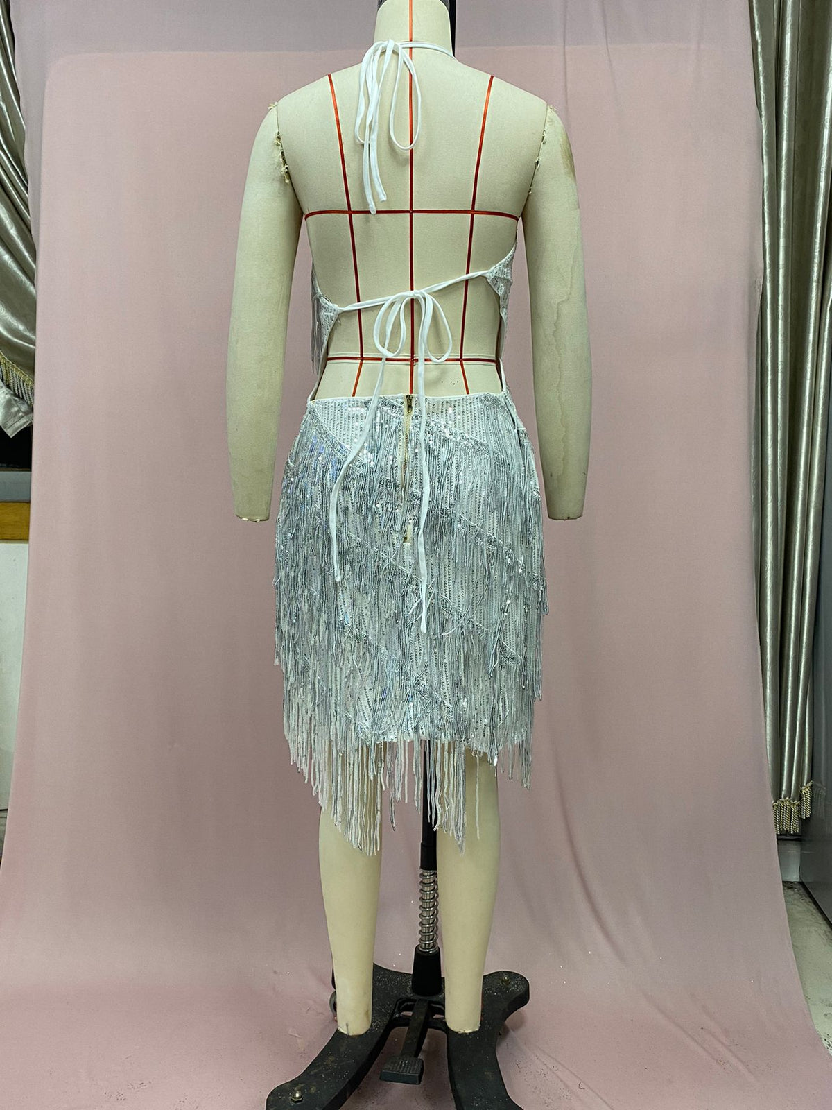 2025 Cross-Border European and American Independent Station New Direct Selling Halter Tassel Backless Hip-Covering A-Line High-Waisted Short Skirt Dress