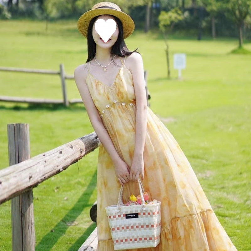 2026 Autumn Korean-Style Girl Group Dress with a Stylish Square Neckline, Waist-Cinching Design, Slimming Effect, Flared Sleeves, and Puffy Gown Dress