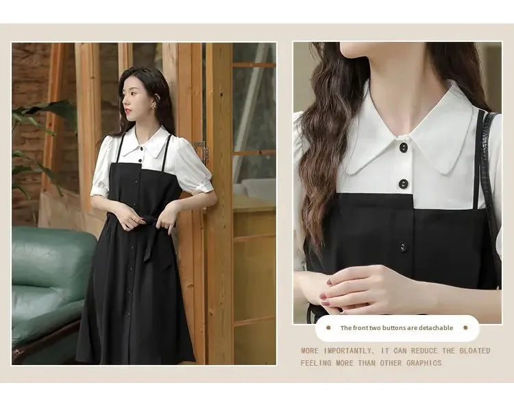Small black dress elegant skirt women's summer long dress French shirt dress dress [no refund or exchange]]