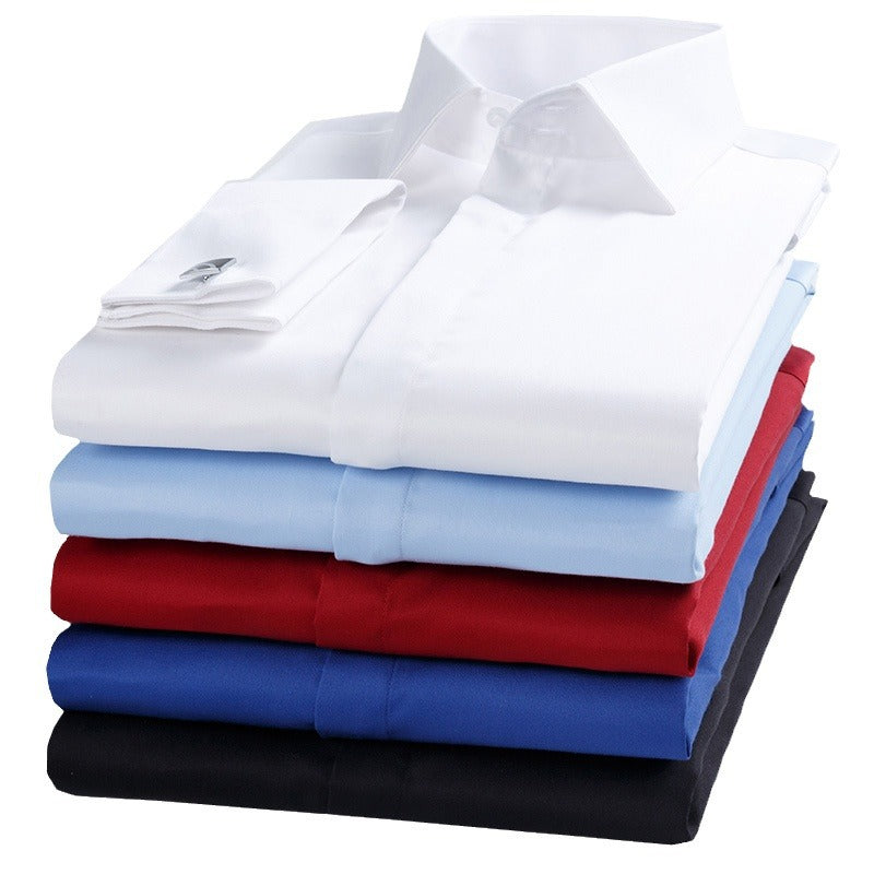 Men's French Shirt Men's Slim-fit Pure Cotton Non-iron Cufflinks Shirt Long-sleeve High-collar Business Dress Ironing-free Shirt