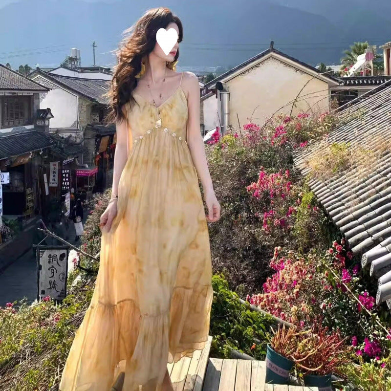 2026 Autumn Korean-Style Girl Group Dress with a Stylish Square Neckline, Waist-Cinching Design, Slimming Effect, Flared Sleeves, and Puffy Gown Dress