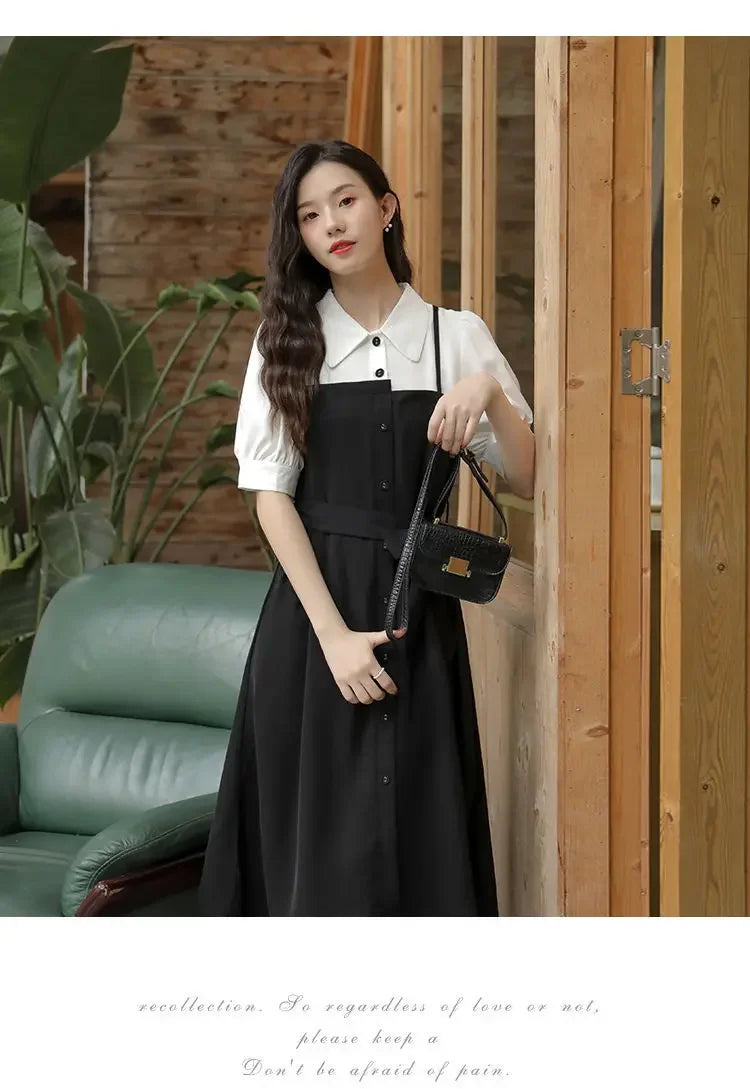 Small black dress elegant skirt women's summer long dress French shirt dress dress [no refund or exchange]]