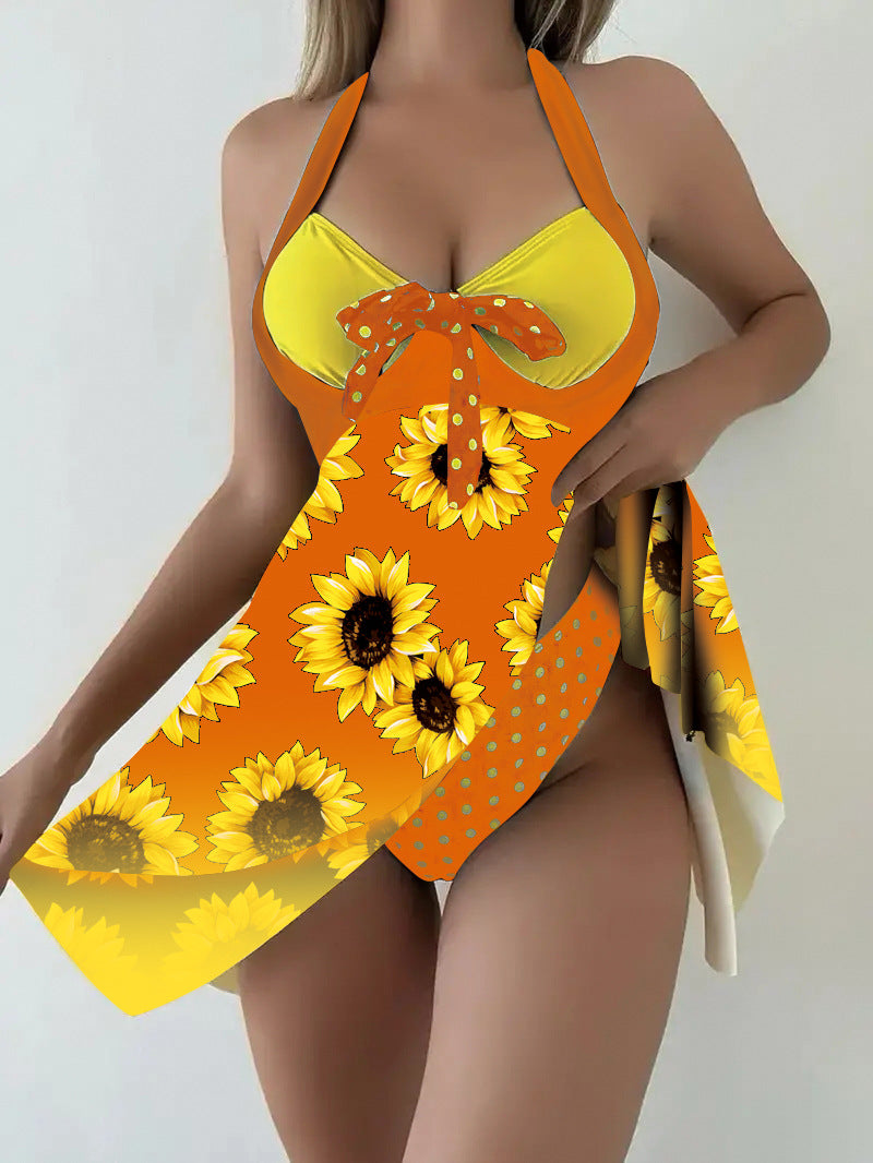 2026 New European and American Plus-Size Amazon Sunflower Dress Two-Piece Women's Split Swimsuit Wholesale in Stock
