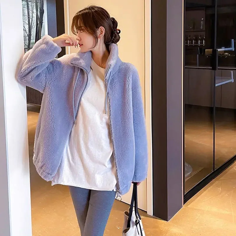 Jacket for Women Solid Color Fleeced Spring Autumn Clothing Promotion Coats Woman Korean Style New in Outerwears Harajuku Lined
