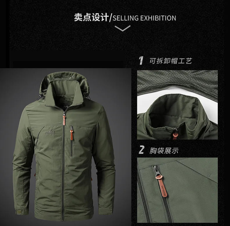 Outdoor Jackets Men Spring Autumn Fashion Casual Hooded Coats Men Hiking Camping Sports Waterproof Windbreaker Oversized Jackets
