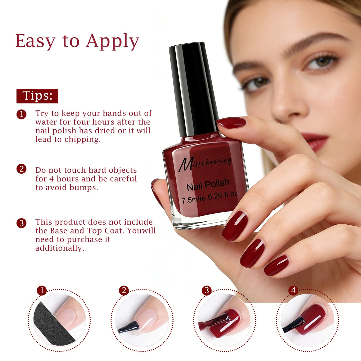 Misscheering Water-Based Peel Off Nail Polish 7.5ml Quick Air Dry Glossy Long Lasting Removable Nail Varnish No UV Needed Easy