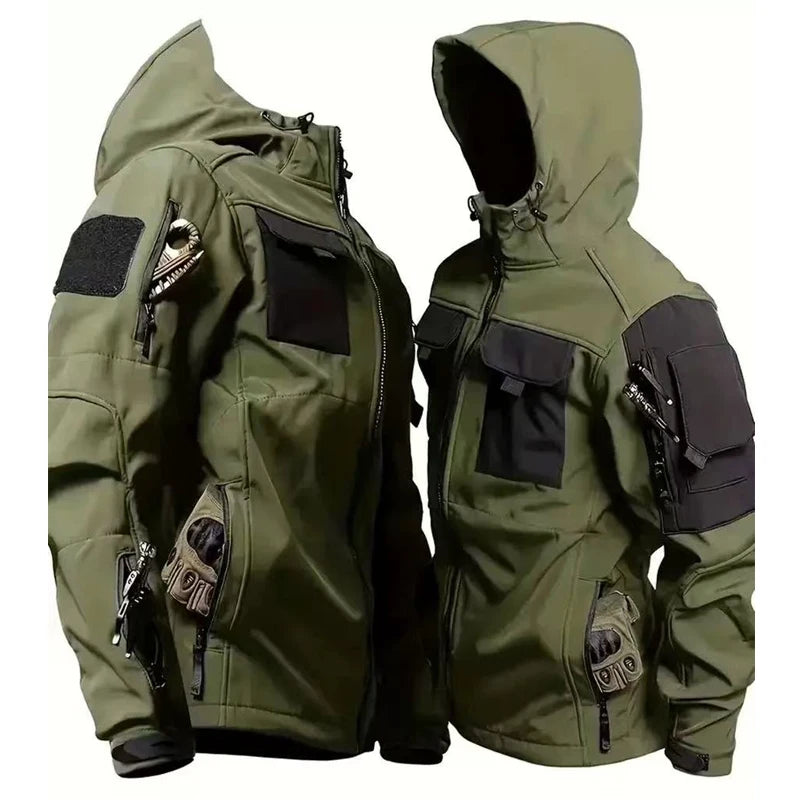 Autumn WinterTactical Jackets Men Cargo Military SoftShell Waterproof Windproof Hooded Jackets Outdoor Functional Multi-pockets