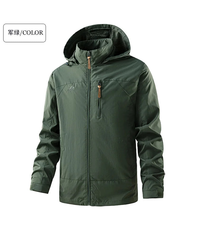 Jacket Men's Spring Autumn New Men Jacket Solid Color Hooded Jackets Casual Coat Men's Business Coats Size M-6XL 7XL Hat Detacha