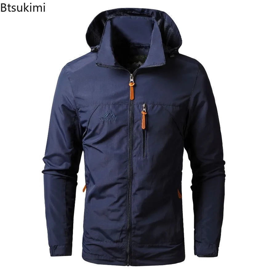 Outdoor Jackets Men Spring Autumn Fashion Casual Hooded Coats Men Hiking Camping Sports Waterproof Windbreaker Oversized Jackets