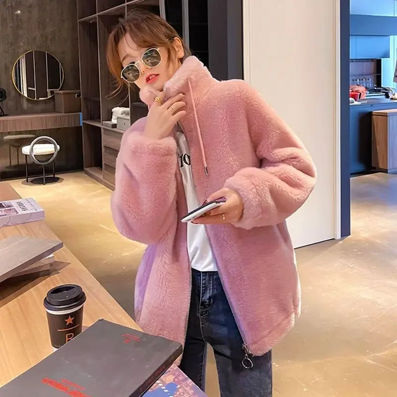 Jacket for Women Solid Color Fleeced Spring Autumn Clothing Promotion Coats Woman Korean Style New in Outerwears Harajuku Lined