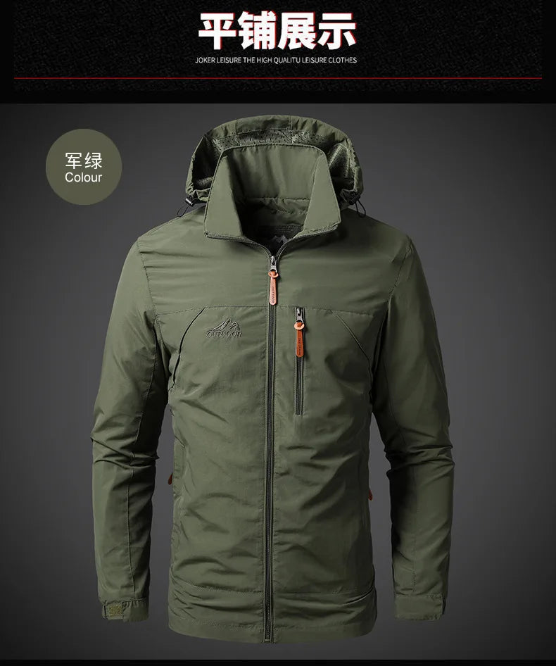 Outdoor Jackets Men Spring Autumn Fashion Casual Hooded Coats Men Hiking Camping Sports Waterproof Windbreaker Oversized Jackets