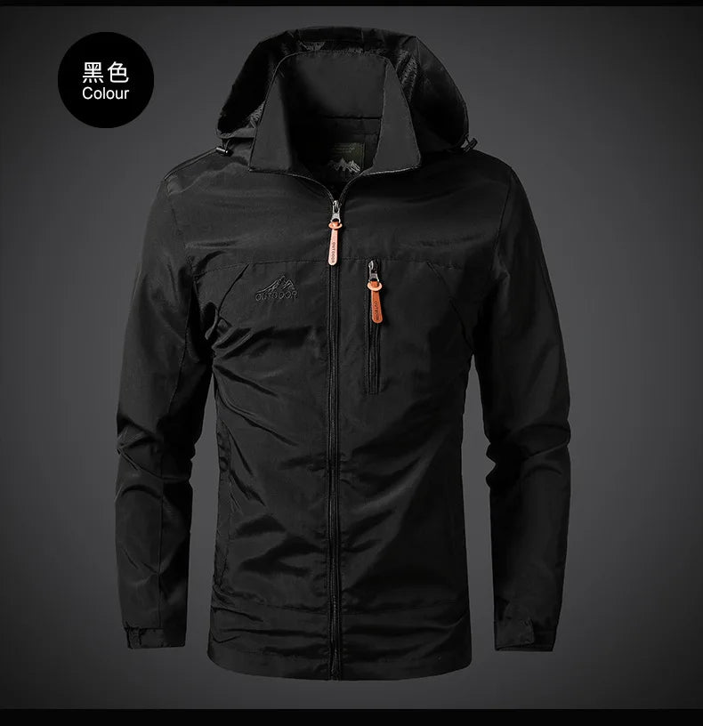 Outdoor Jackets Men Spring Autumn Fashion Casual Hooded Coats Men Hiking Camping Sports Waterproof Windbreaker Oversized Jackets