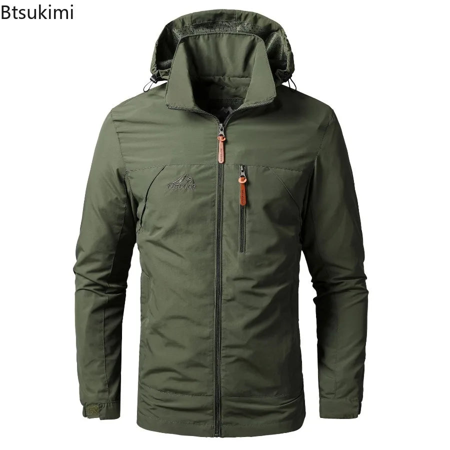 Outdoor Jackets Men Spring Autumn Fashion Casual Hooded Coats Men Hiking Camping Sports Waterproof Windbreaker Oversized Jackets