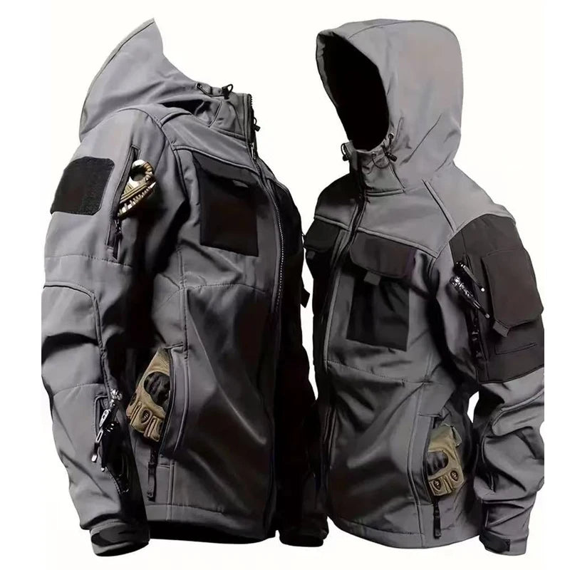 Autumn WinterTactical Jackets Men Cargo Military SoftShell Waterproof Windproof Hooded Jackets Outdoor Functional Multi-pockets
