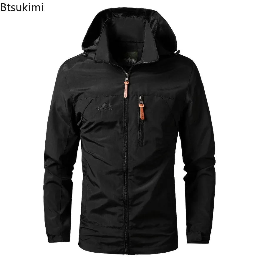 Outdoor Jackets Men Spring Autumn Fashion Casual Hooded Coats Men Hiking Camping Sports Waterproof Windbreaker Oversized Jackets