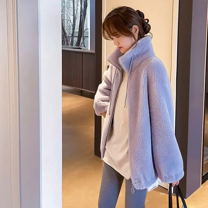 Jacket for Women Solid Color Fleeced Spring Autumn Clothing Promotion Coats Woman Korean Style New in Outerwears Harajuku Lined
