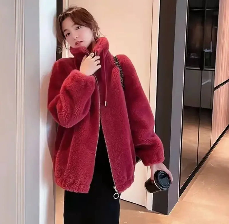 Jacket for Women Solid Color Fleeced Spring Autumn Clothing Promotion Coats Woman Korean Style New in Outerwears Harajuku Lined