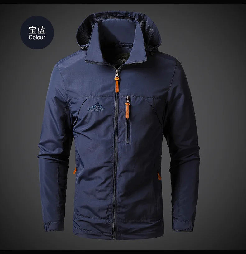 Outdoor Jackets Men Spring Autumn Fashion Casual Hooded Coats Men Hiking Camping Sports Waterproof Windbreaker Oversized Jackets
