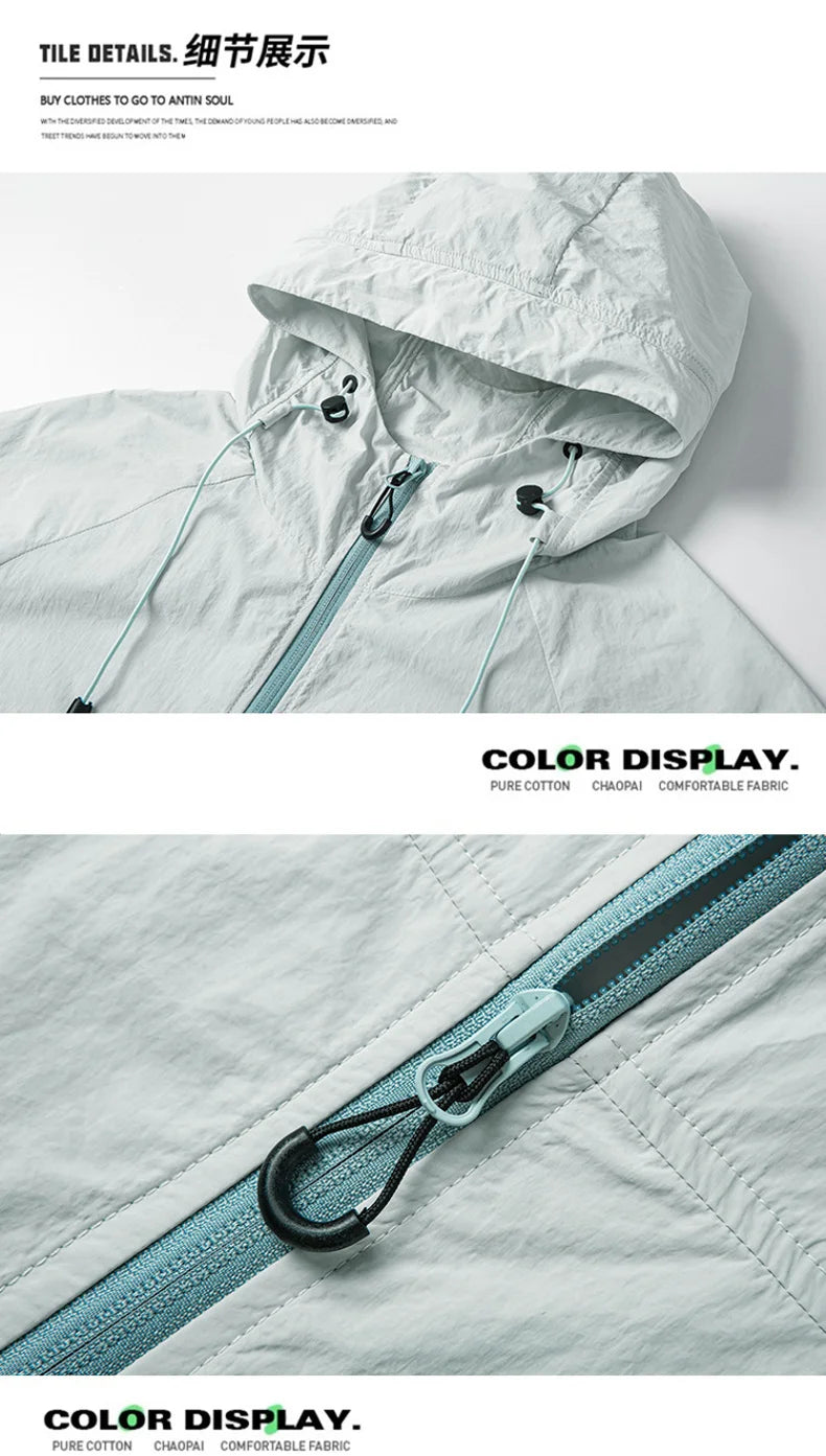 Summer Couple`s Hiking Jackets Men Fishing Cycling Hooded Gym Sports Running Coat Outdoor Sun-Protective Jacket Women Clothing
