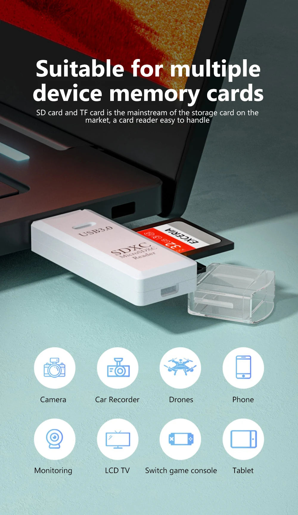 2-in-1 USB 3.0 Card Reader | TF & SD Card Adapter for PC & Laptop