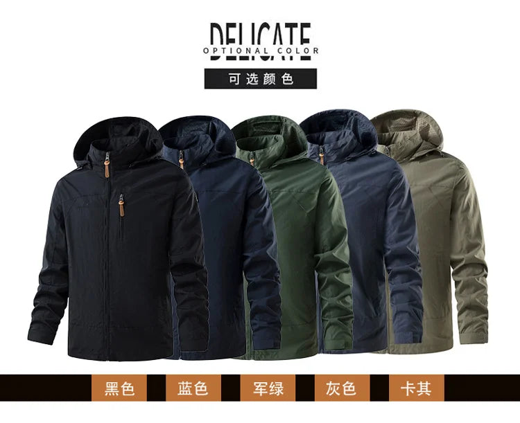 Jacket Men's Spring Autumn New Men Jacket Solid Color Hooded Jackets Casual Coat Men's Business Coats Size M-6XL 7XL Hat Detacha