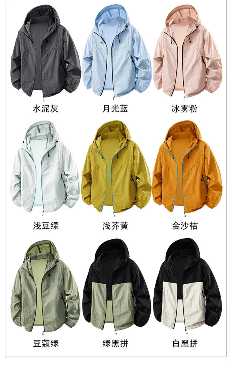 Summer Couple`s Hiking Jackets Men Fishing Cycling Hooded Gym Sports Running Coat Outdoor Sun-Protective Jacket Women Clothing