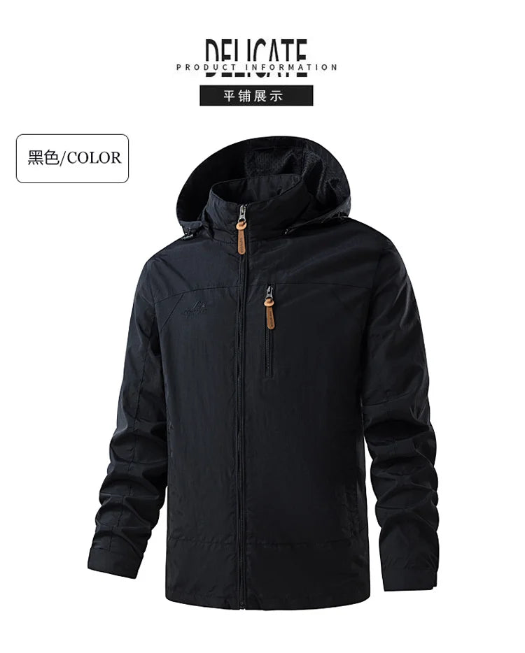 Jacket Men's Spring Autumn New Men Jacket Solid Color Hooded Jackets Casual Coat Men's Business Coats Size M-6XL 7XL Hat Detacha