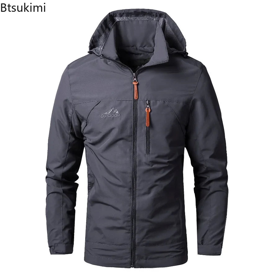 Outdoor Jackets Men Spring Autumn Fashion Casual Hooded Coats Men Hiking Camping Sports Waterproof Windbreaker Oversized Jackets