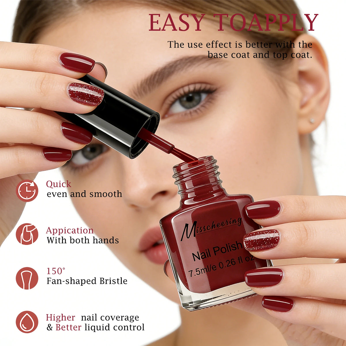 Misscheering Water-Based Peel Off Nail Polish 7.5ml Quick Air Dry Glossy Long Lasting Removable Nail Varnish No UV Needed Easy