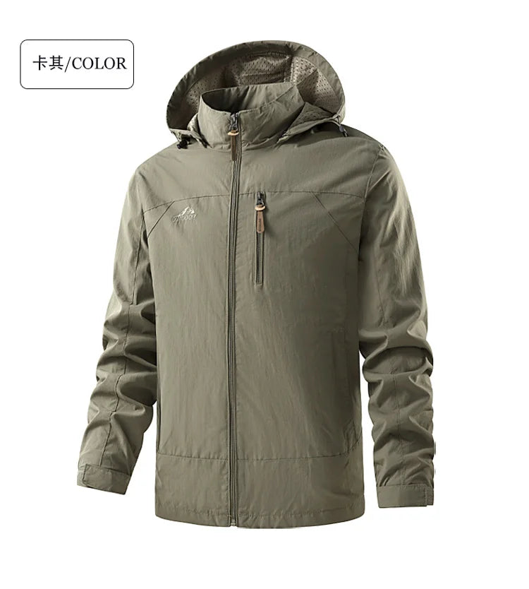 Jacket Men's Spring Autumn New Men Jacket Solid Color Hooded Jackets Casual Coat Men's Business Coats Size M-6XL 7XL Hat Detacha