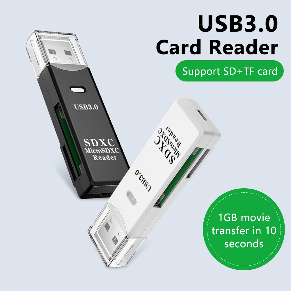 2-in-1 USB 3.0 Card Reader | TF & SD Card Adapter for PC & Laptop