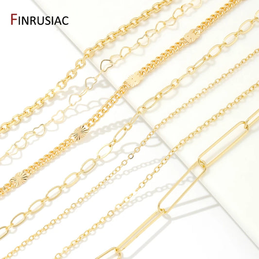 Multi Types 14K Gold Plated Brass Metal Round Link Cable Chains,DIY Jewelry Spool Chains Necklace Bracelet Making Accessories