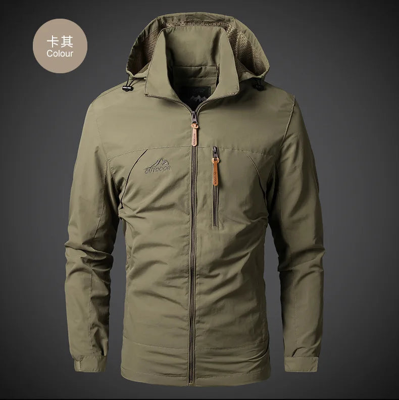 Outdoor Jackets Men Spring Autumn Fashion Casual Hooded Coats Men Hiking Camping Sports Waterproof Windbreaker Oversized Jackets