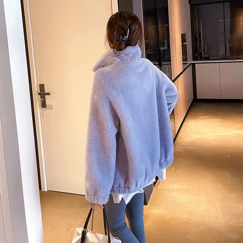 Jacket for Women Solid Color Fleeced Spring Autumn Clothing Promotion Coats Woman Korean Style New in Outerwears Harajuku Lined