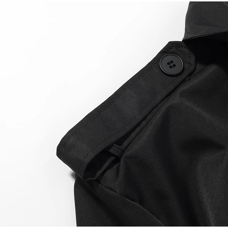 Khaki Belt Lace Up Short Trench Coat Women Elegant Full Sleeve V Neck Loose Fashion Jacket Autumn Daily High Street Outerwear