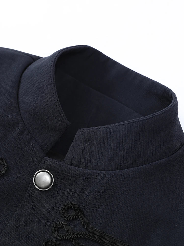 Women Knit Patchwork Napoleon Military Jacket Shoulder Pad Single Breasted Short Blazer Long Sleeve Loose 2026 Fall New Coat