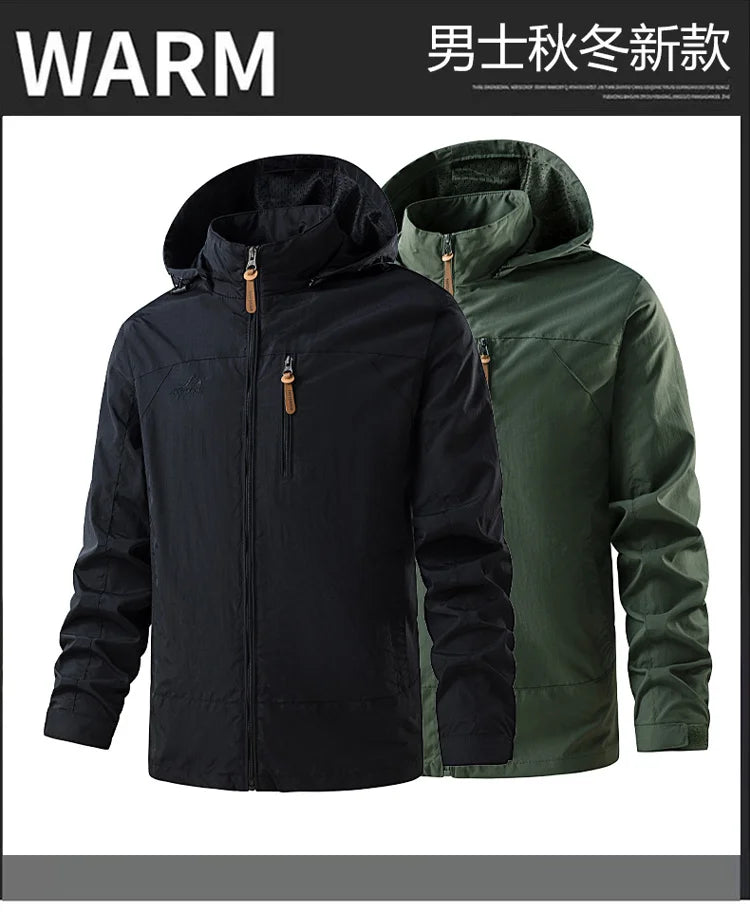 Jacket Men's Spring Autumn New Men Jacket Solid Color Hooded Jackets Casual Coat Men's Business Coats Size M-6XL 7XL Hat Detacha
