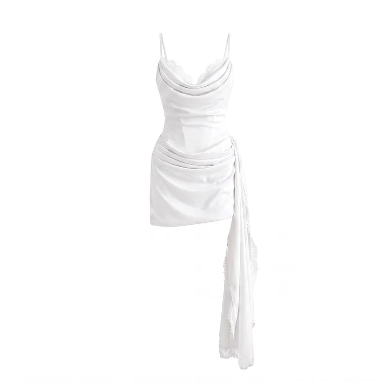 Women Lace Trim Patchwork Strapless Ribbon Bodycon Dress Sexy Ruched Pleated Backless Lace Up Short Dresses Evening Party Gowns