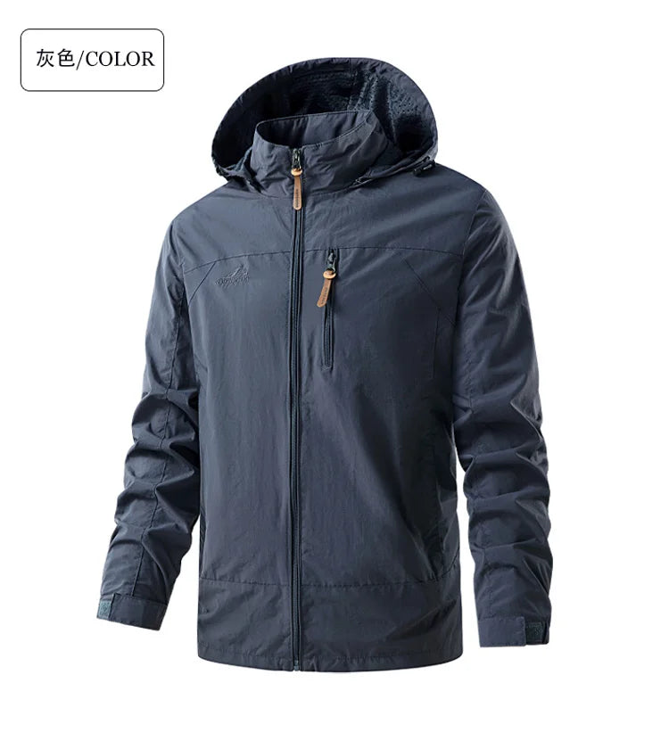 Jacket Men's Spring Autumn New Men Jacket Solid Color Hooded Jackets Casual Coat Men's Business Coats Size M-6XL 7XL Hat Detacha