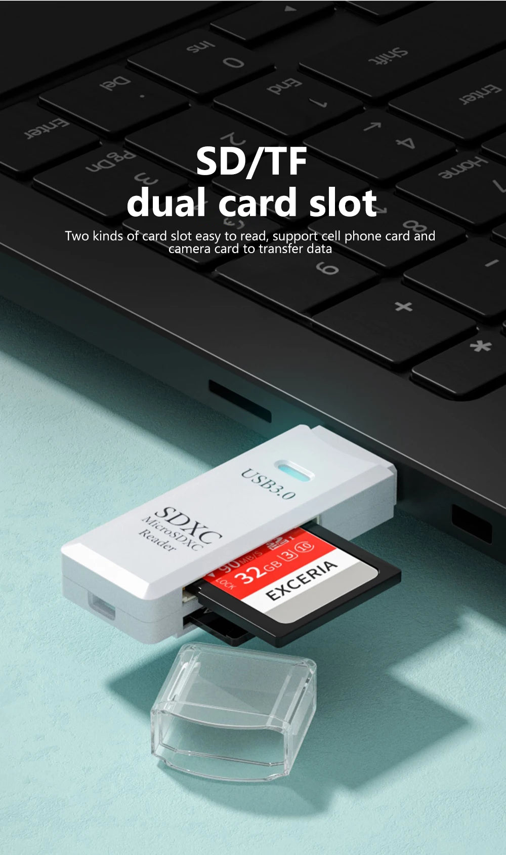 2-in-1 USB 3.0 Card Reader | TF & SD Card Adapter for PC & Laptop