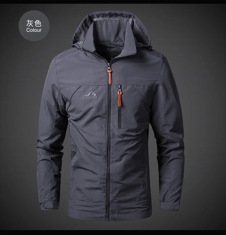 Outdoor Jackets Men Spring Autumn Fashion Casual Hooded Coats Men Hiking Camping Sports Waterproof Windbreaker Oversized Jackets