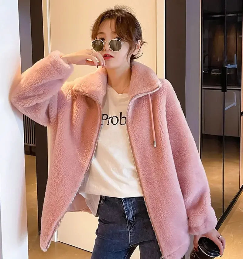 Jacket for Women Solid Color Fleeced Spring Autumn Clothing Promotion Coats Woman Korean Style New in Outerwears Harajuku Lined