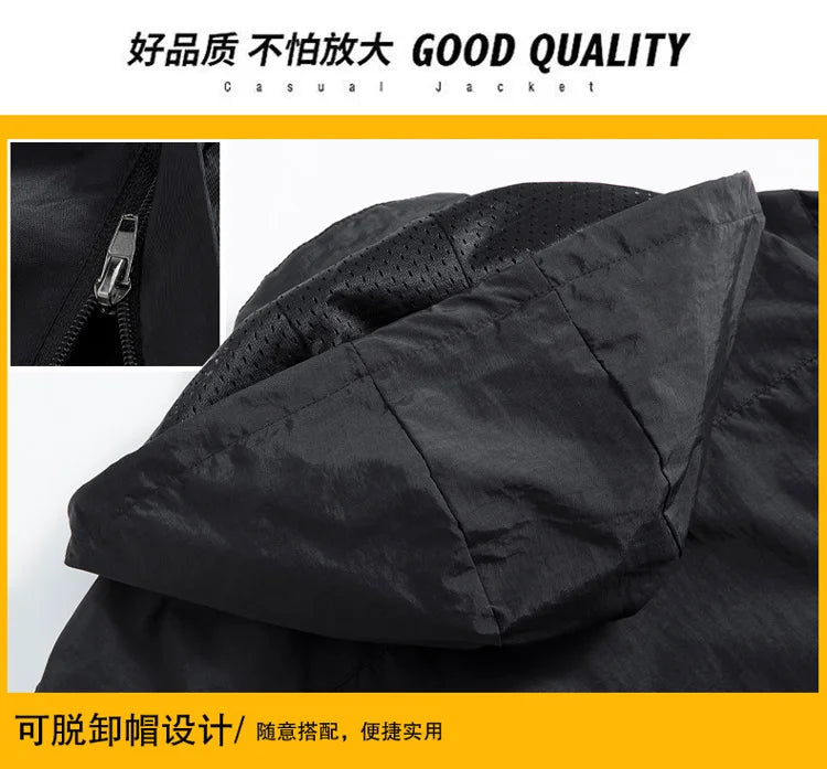 Jacket Men's Spring Autumn New Men Jacket Solid Color Hooded Jackets Casual Coat Men's Business Coats Size M-6XL 7XL Hat Detacha