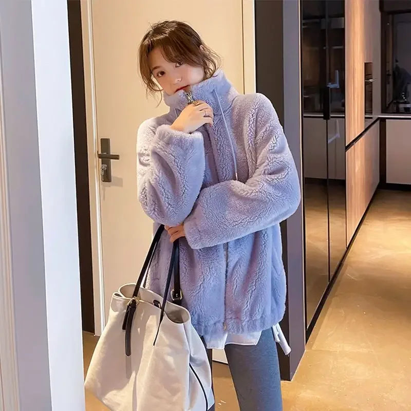 Jacket for Women Solid Color Fleeced Spring Autumn Clothing Promotion Coats Woman Korean Style New in Outerwears Harajuku Lined