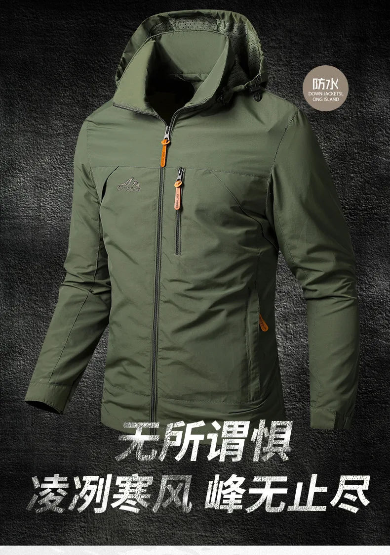 Outdoor Jackets Men Spring Autumn Fashion Casual Hooded Coats Men Hiking Camping Sports Waterproof Windbreaker Oversized Jackets